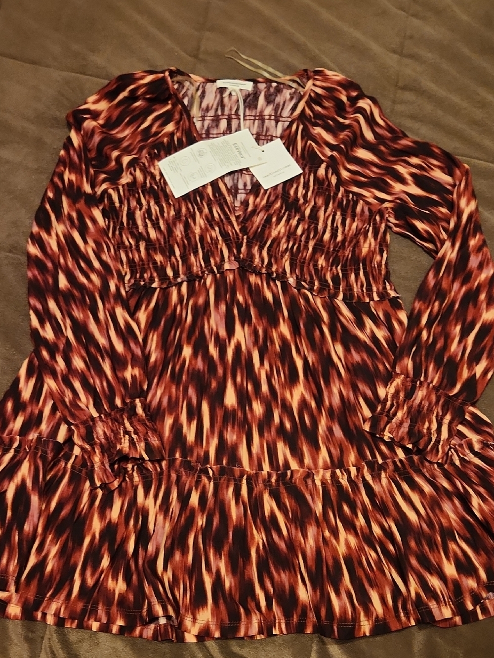 Burnt Orange & Black Abstract Print Tunic Dress